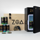 ZOA mini fridge and cans of energy drinks